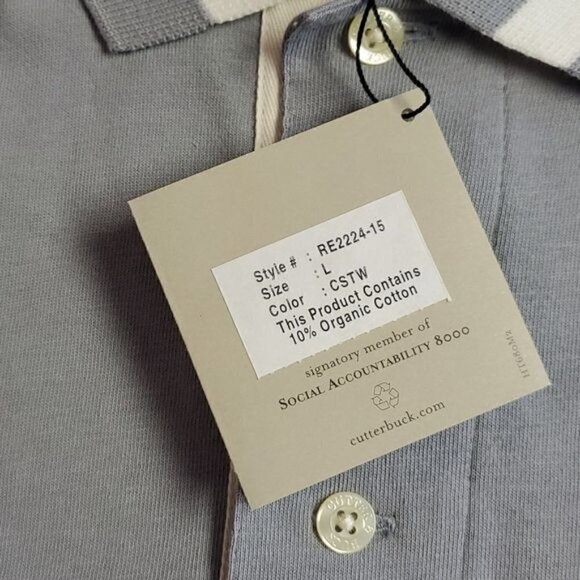 Cutter & Buck Embroidered Sleeve "Absolut" Button Grey Cream SS Polo Sz L Shirt - Picture 11 of 14